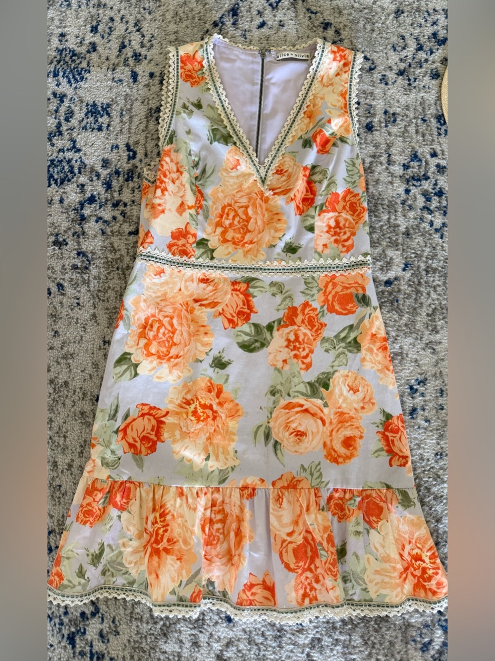 Alice + Olivia Floral Mini Dress in Coral and Cream - Picture 3 of 5